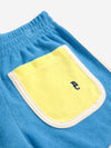 Blue color block terry cloth shorts