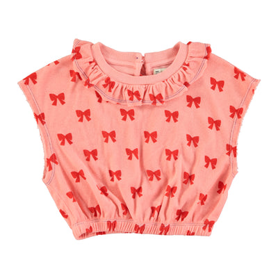 sleeveless blouse w/ collar red bows