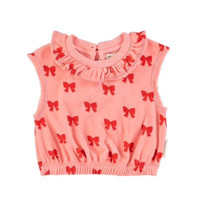 sleeveless blouse w/ collar red bows