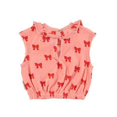 sleeveless blouse w/ collar red bows